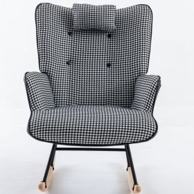 35.5 inch Rocking Chair, Reading Chair, Balcony Chair,Soft Houndstooth Fabric Leather Fabric Rocking Chair for Nursery (Color: Black)