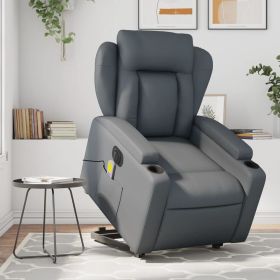 Electric Stand up Massage Recliner Chair Gray Faux Leather (Color: Gray)