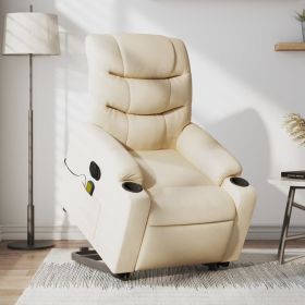 Electric Stand up Massage Recliner Chair Cream Fabric (Color: Cream)