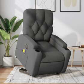 Electric Stand up Massage Recliner Chair Dark Gray Fabric (Color: Gray)