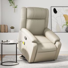 Stand up Massage Recliner Chair Cream Faux Leather (Color: Cream)