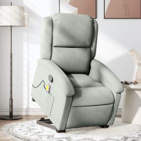 Stand up Massage Recliner Chair Light Gray Velvet (Color: Gray)