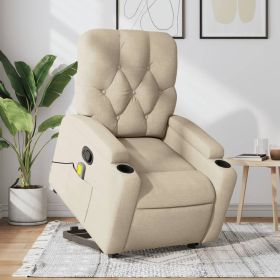 Stand up Massage Recliner Chair Cream Fabric (Color: Cream)