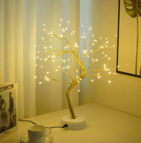 Led Copper Wire Light Bedroom Light (Option: Rice grains in gold tree)